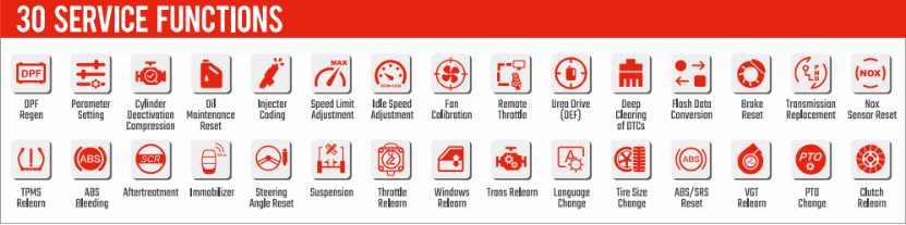 Launch PAD V HD scan tool 30 service functions shown with symbols