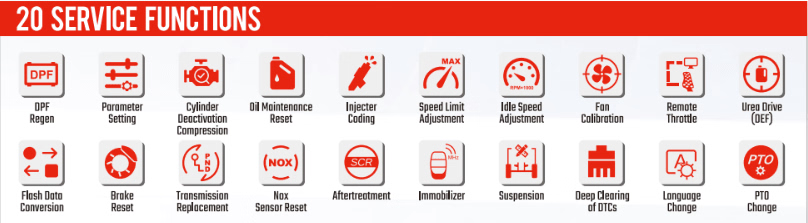 Launch Auscan HD scan tool 20 service functions shown